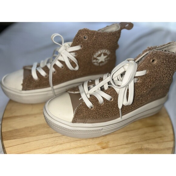 Size 7.5 - Converse Chuck Taylor All Star Move Platform High Sherpa - Tan - Picture 6 of 12